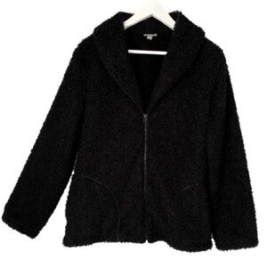 J. JILL Jacket Plush Teddy Fleece Zipper Black Long Sleeve Women's Size…